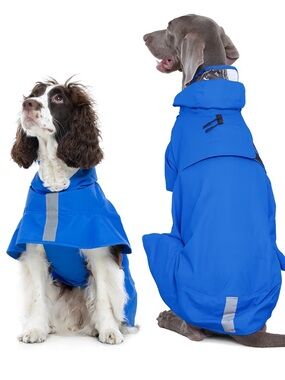 NWT Blue Waterproof Dog Rain Jacket with Reflective Trim Large
